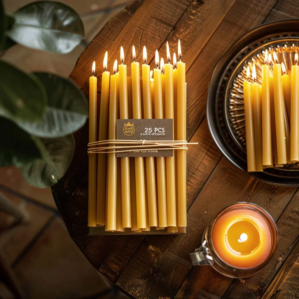 Beeswax Taper Candle - 25 peças/1 pacote vela hanukkah cera